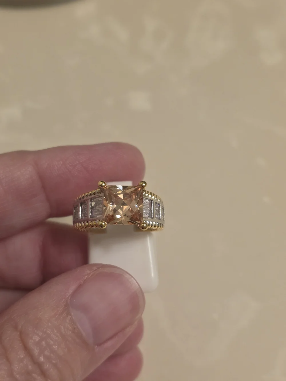 Gold and Silver CZ and Champagne Topaz Ring Size 6